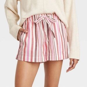 Auden Women's Striped Flannel Drawstring Pajama Sleep Shorts Pockets Sz: S NWT